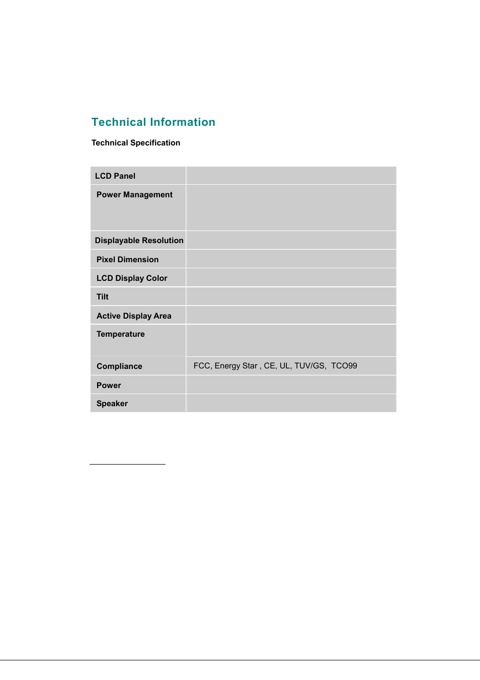 Technical information, Power management, Active display area | Compliance | Hanns.G JW199D User Manual | Page 16 / 18