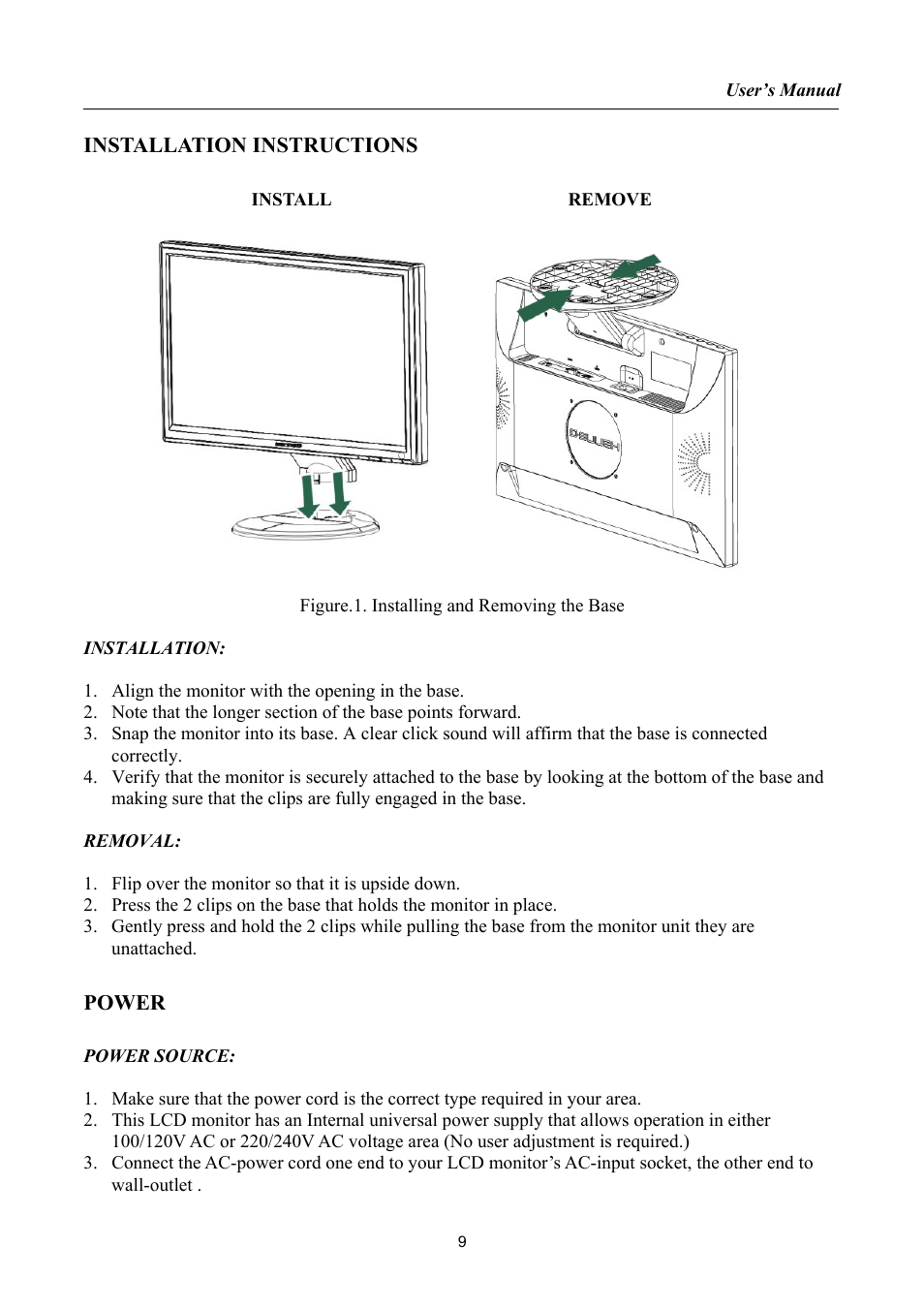 Installation instructions, Power | Hanns.G HSG1061 User Manual | Page 9 / 20