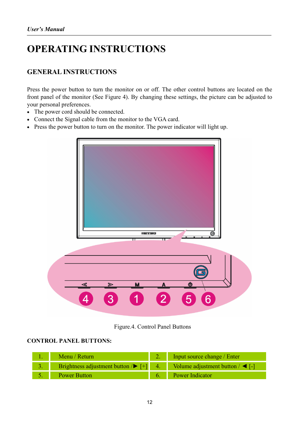 Operating instructions, General instructions | Hanns.G HG216 User Manual | Page 12 / 22