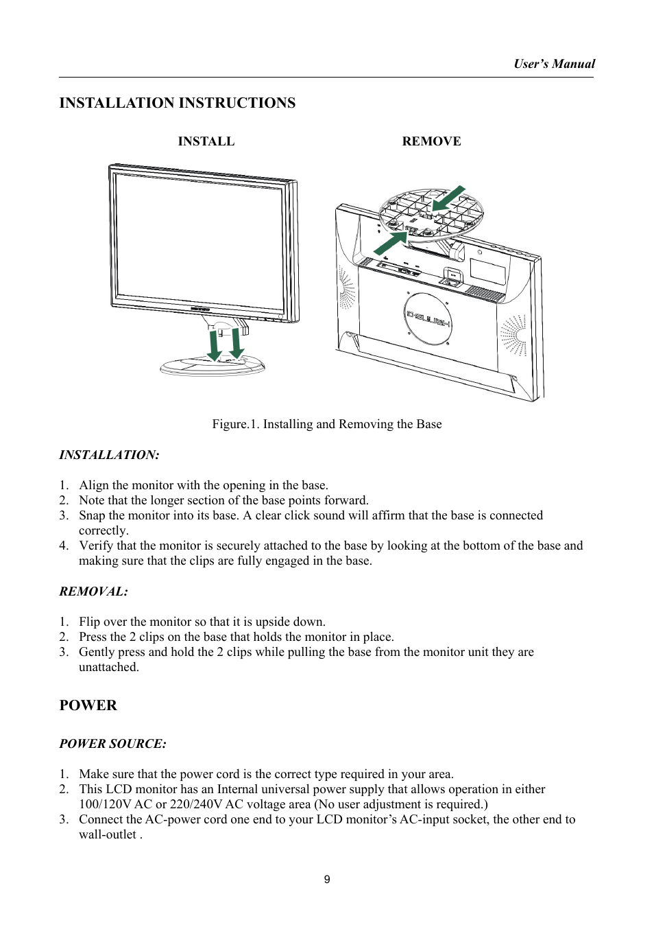 Installation instructions, Power | Hanns.G HG216 User Manual | Page 9 / 22