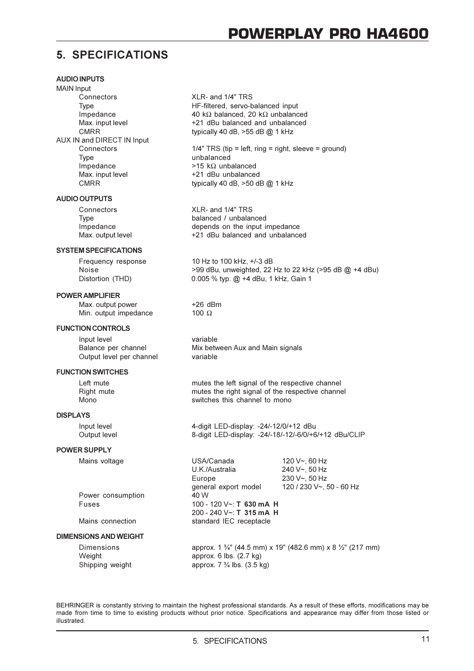 Powerplay pro ha4600, Specifications | Hanns.G HA4600 User Manual | Page 11 / 12
