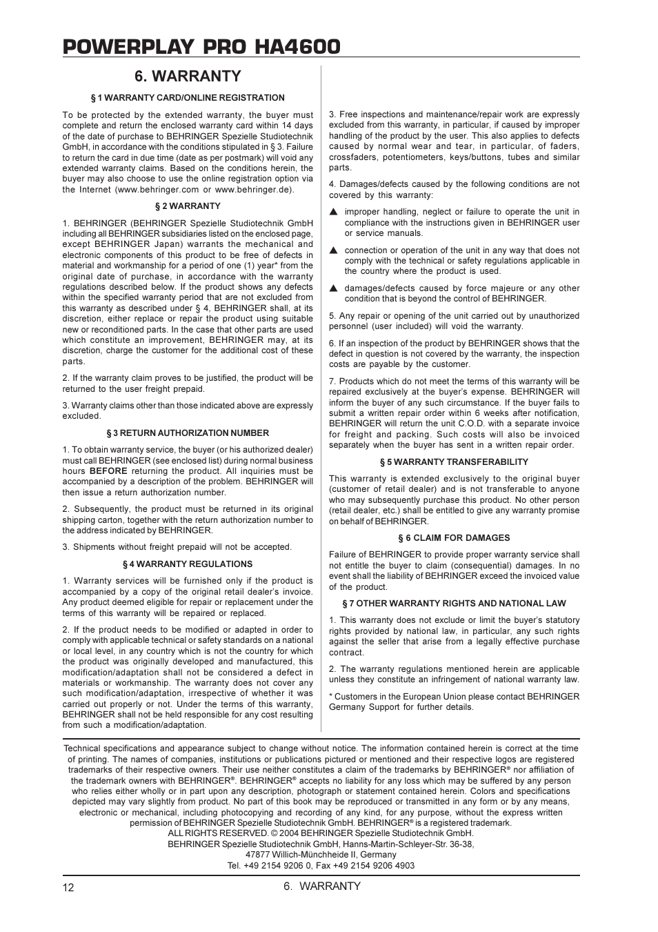 Powerplay pro ha4600, Warranty | Hanns.G HA4600 User Manual | Page 12 / 12