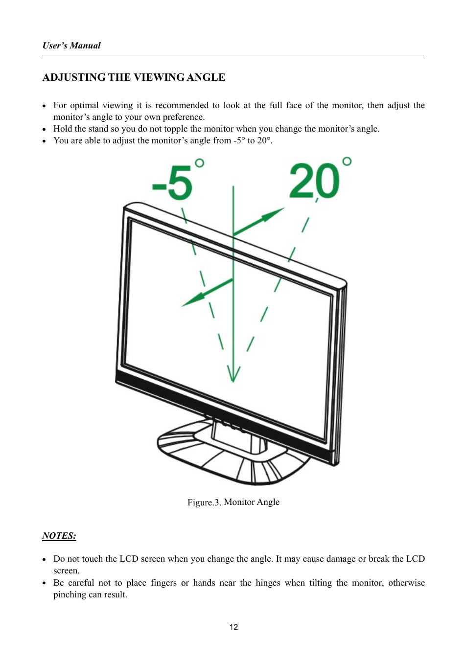 Adjusting the viewing angle | Hanns.G JW197D User Manual | Page 12 / 22