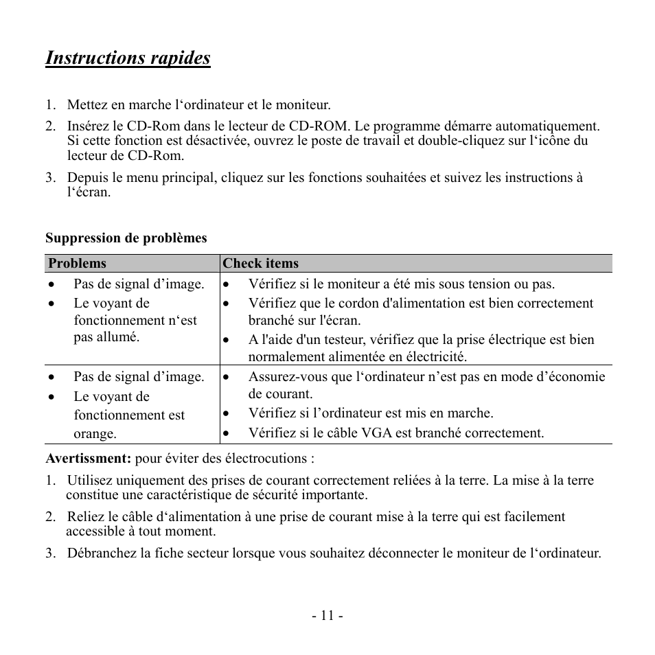 Instructions rapides | Hanns.G HW192 User Manual | Page 12 / 18