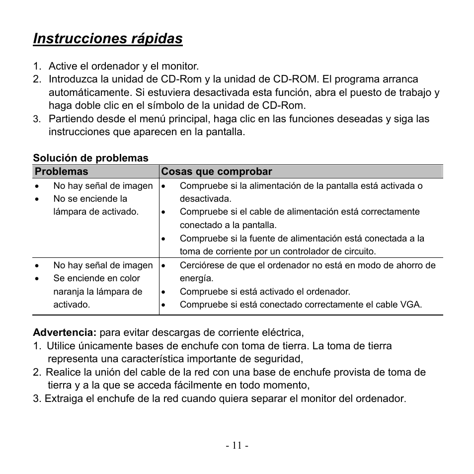 Instrucciones rápidas, Solución de problemas | Hanns.G HH191 User Manual | Page 13 / 18