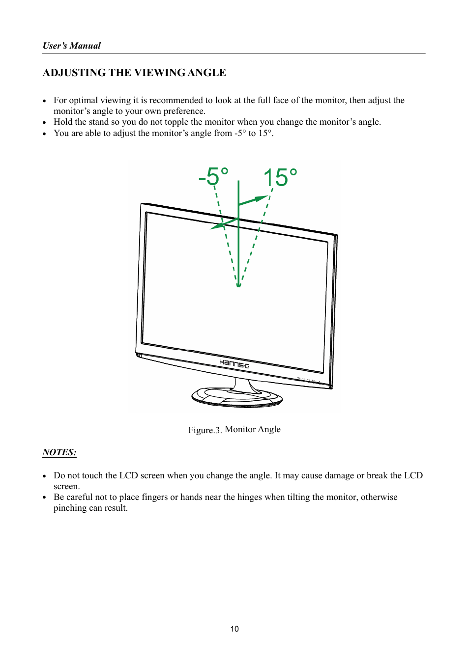 Adjusting the viewing angle | Hanns.G HL221 User Manual | Page 10 / 22