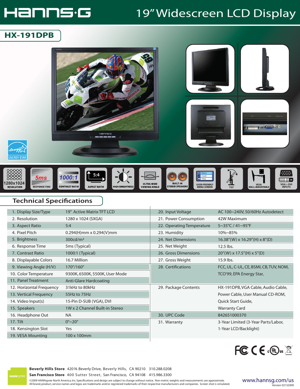 Hanns.G HX-191DPB User Manual | 1 page