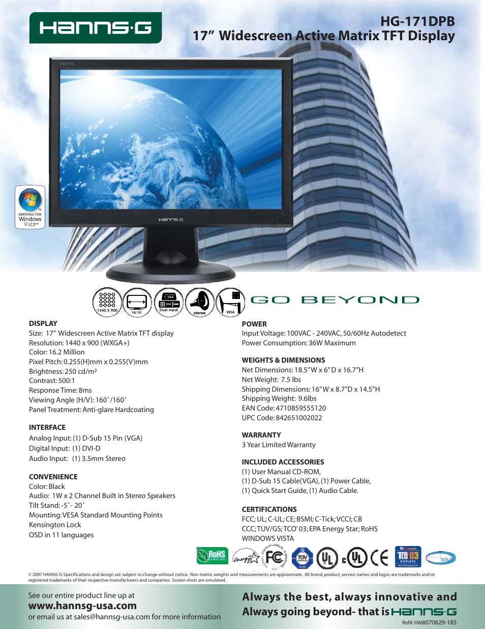 Hanns.G HG-171DPB User Manual | 1 page