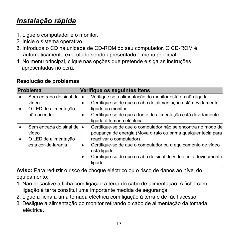 Instalação rápida | Hanns.G HW223DPB User Manual | Page 13 / 16