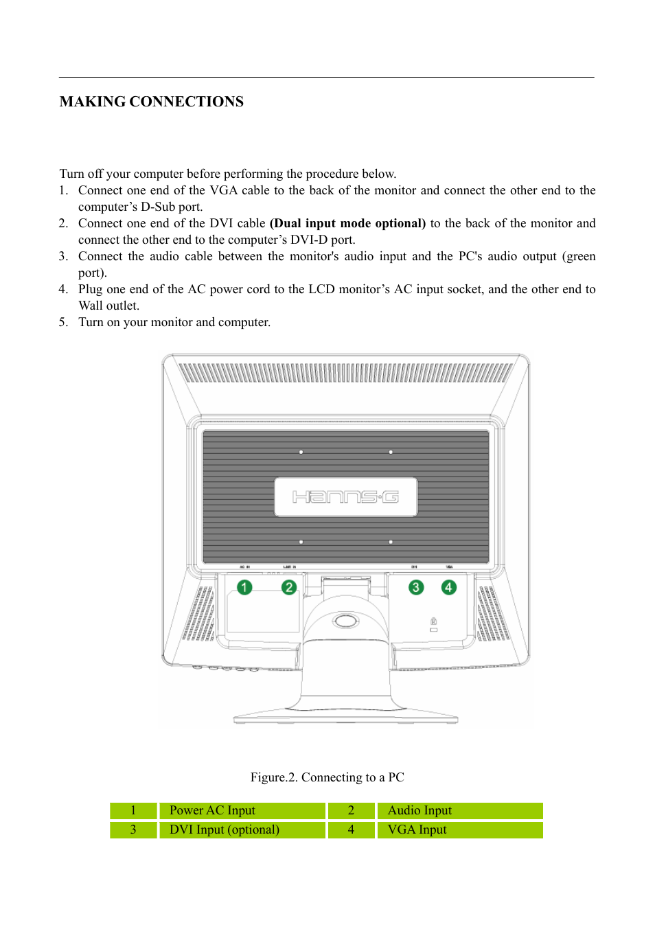 Making connections | Hanns.G HSG 1070 User Manual | Page 9 / 22