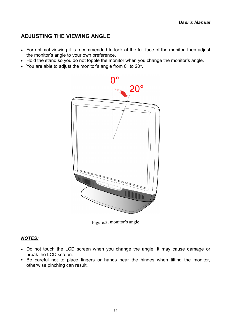 Adjusting the viewing angle | Hanns.G TFT LCD Monitor User Manual | Page 11 / 22