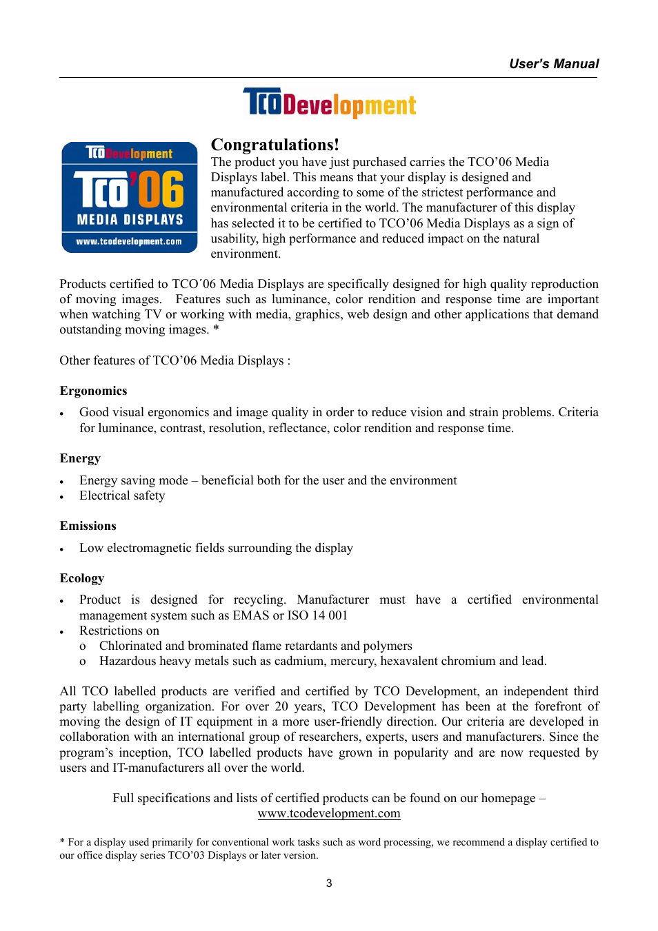 Ergonomics, Emissions | Hanns.G HSG1040 User Manual | Page 3 / 22