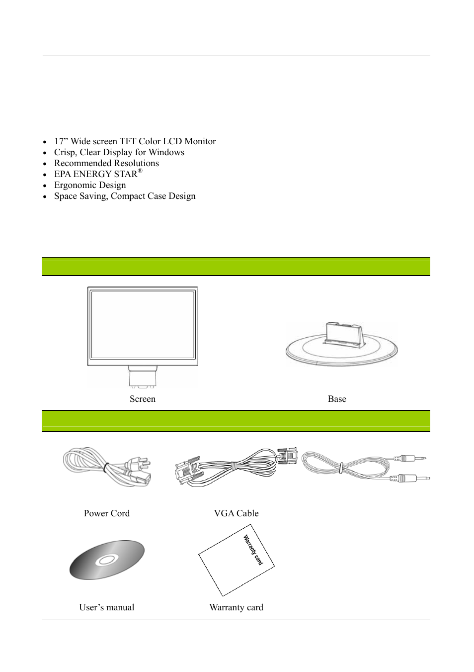 Before operating the monitor, Features, Checking the contents of the package | Hanns.G HB175A User Manual | Page 7 / 22