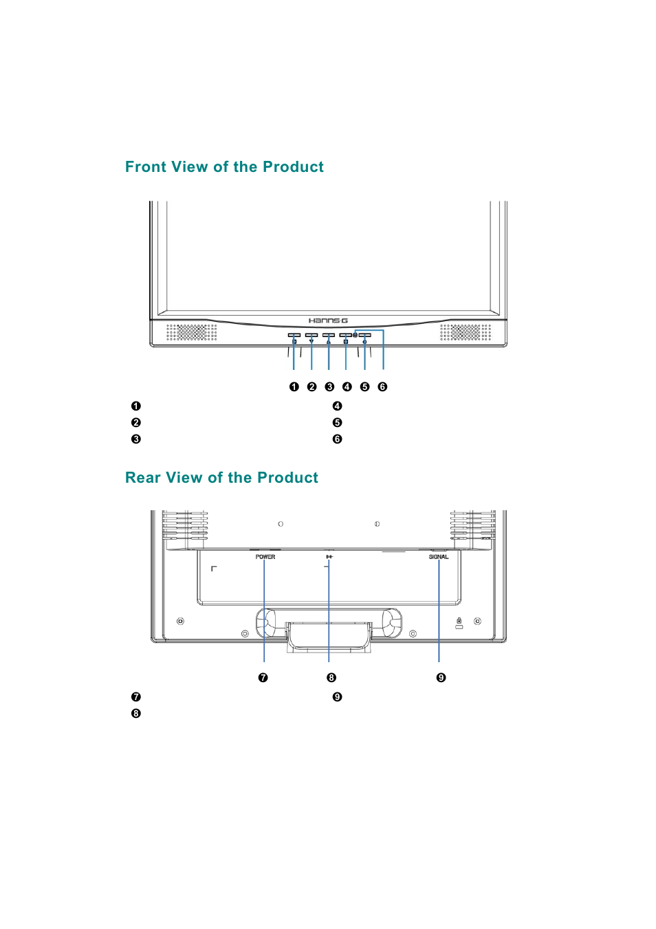 Front view of the product, Rear view of the product | Hanns.G JG171A User Manual | Page 9 / 16