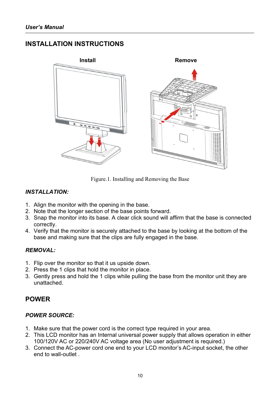 Installation instructions, Power | Hanns.G AG172 User Manual | Page 10 / 23