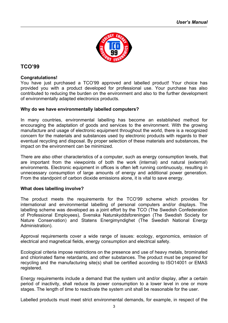Tco’99 | Hanns.G AG172 User Manual | Page 3 / 23