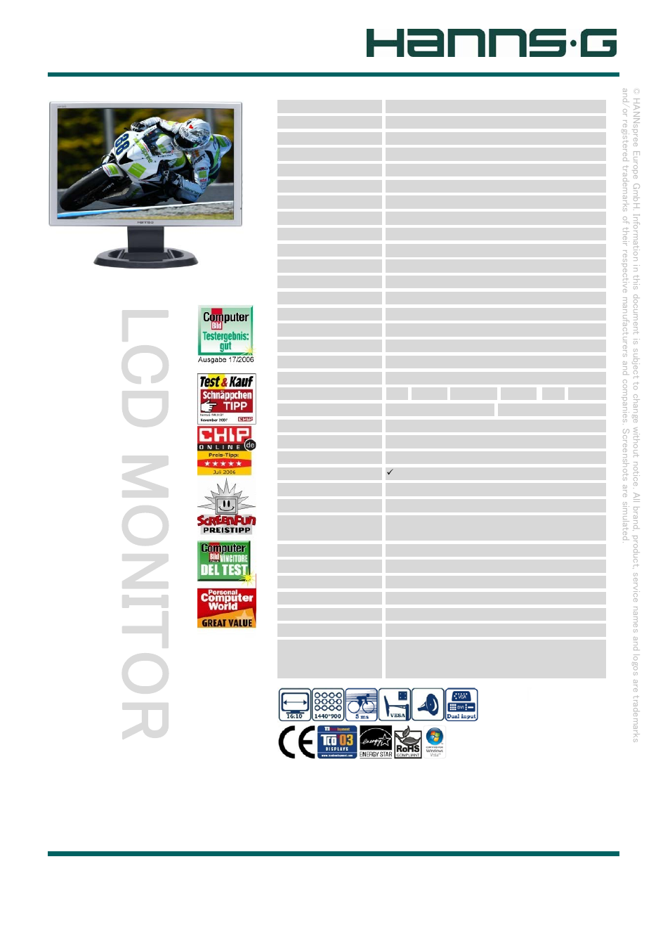 Hanns.G HW191DP (2009) User Manual | 1 page