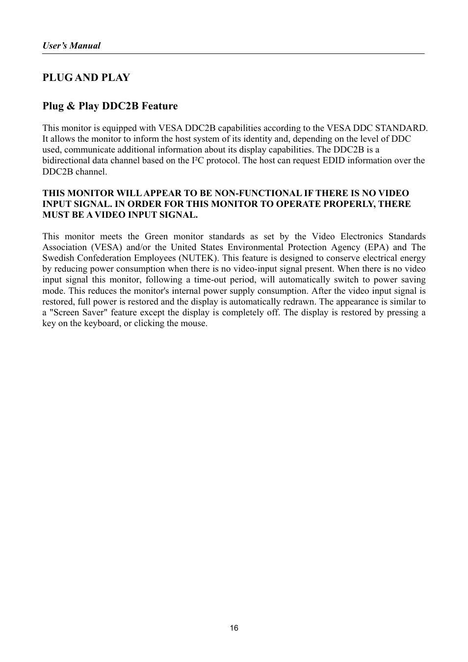 Plug and play | Hanns.G LCD DISPLAY HH251 User Manual | Page 16 / 21