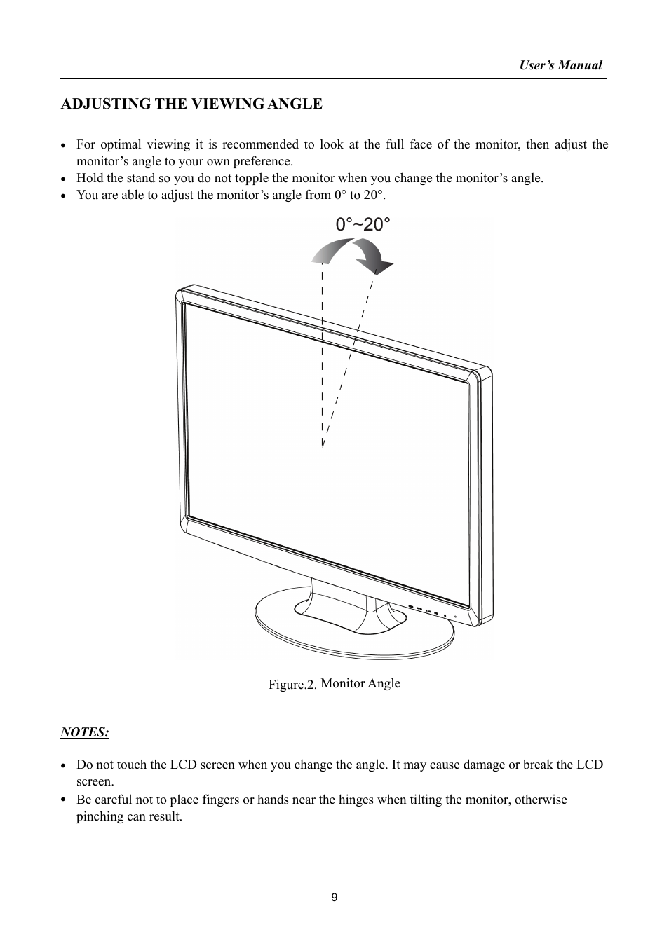 Adjusting the viewing angle | Hanns.G LCD DISPLAY HH251 User Manual | Page 9 / 21