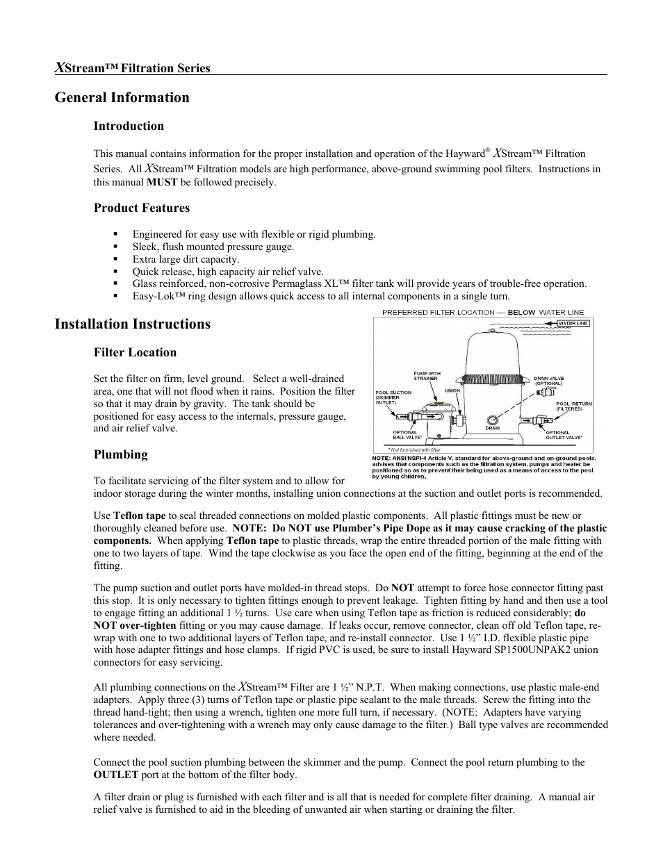 General information, Installation instructions | Hayward Pools XSTREAM ISCC100 User Manual | Page 5 / 10