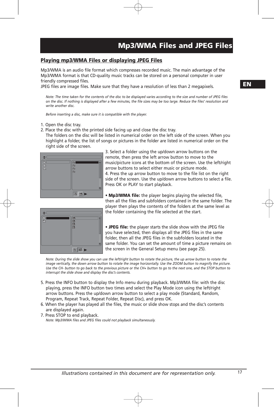 Mp3/wma files and jpeg files, Playing mp3/wma files or displaying jpeg files | Home Theater Direct RTD209 User Manual | Page 19 / 37