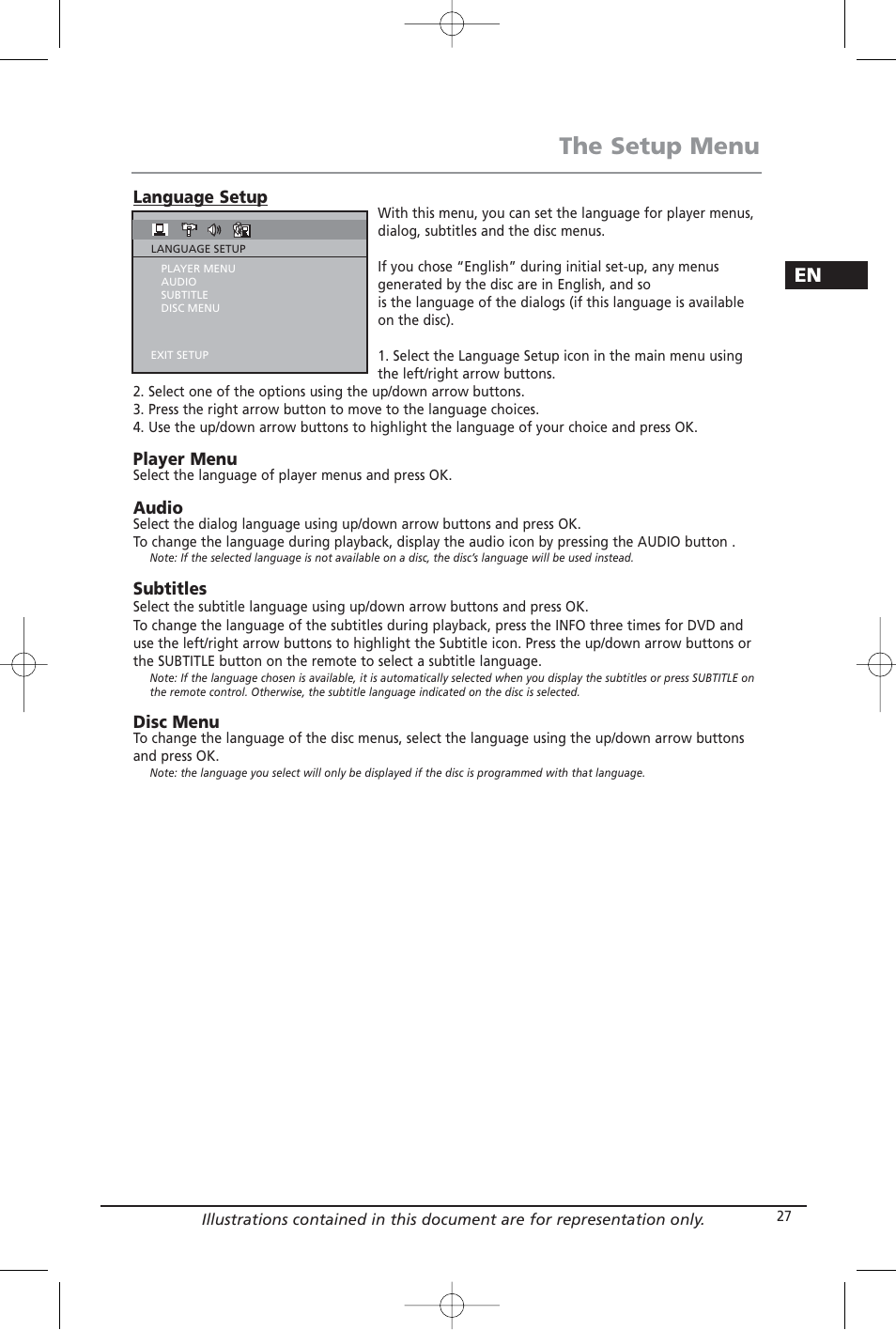 The setup menu | Home Theater Direct RTD209 User Manual | Page 29 / 37