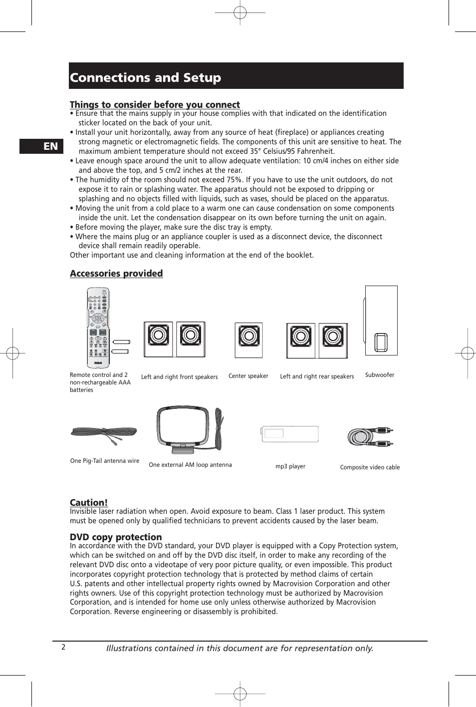 Connections and setup | Home Theater Direct RTD209 User Manual | Page 4 / 37