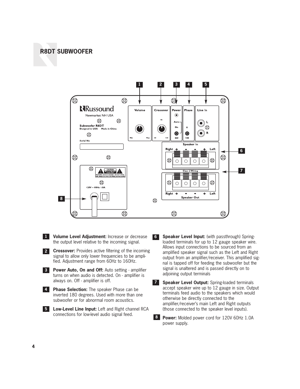 R8dt subwoofer | Home Theater Direct R8DT User Manual | Page 4 / 8