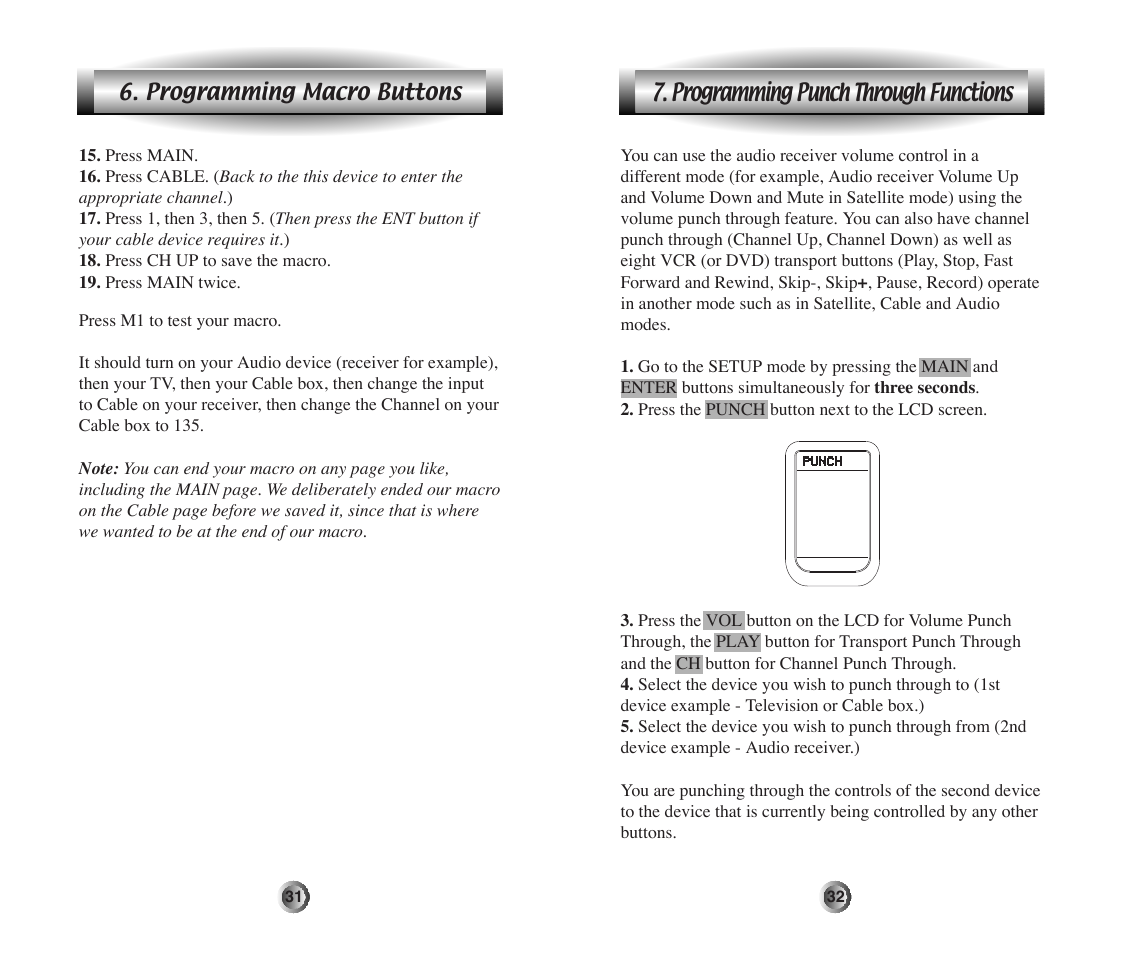 Programming punch through functions | Home Theater Direct MX-500 User Manual | Page 17 / 37