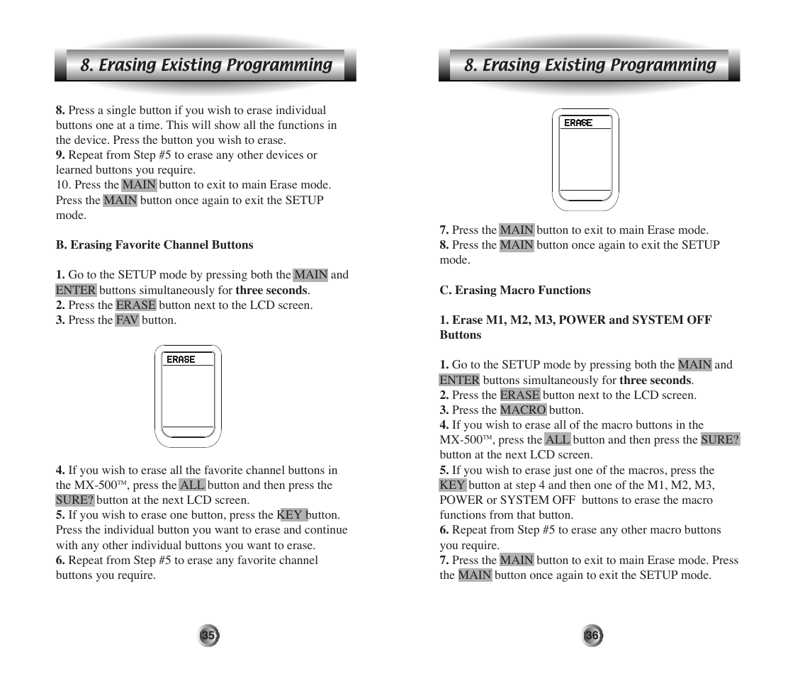 Erasing existing programming | Home Theater Direct MX-500 User Manual | Page 19 / 37