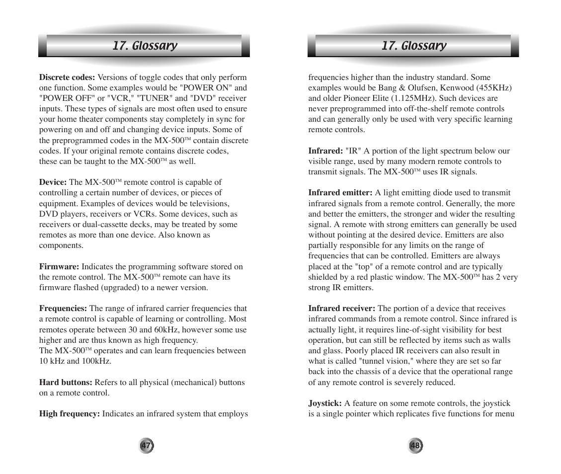 Glossary | Home Theater Direct MX-500 User Manual | Page 25 / 37