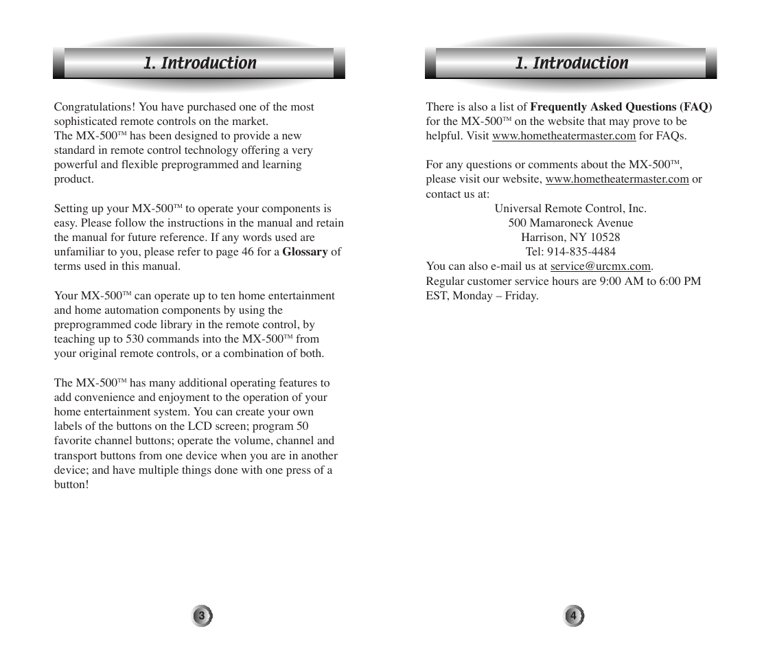 Introduction | Home Theater Direct MX-500 User Manual | Page 3 / 37