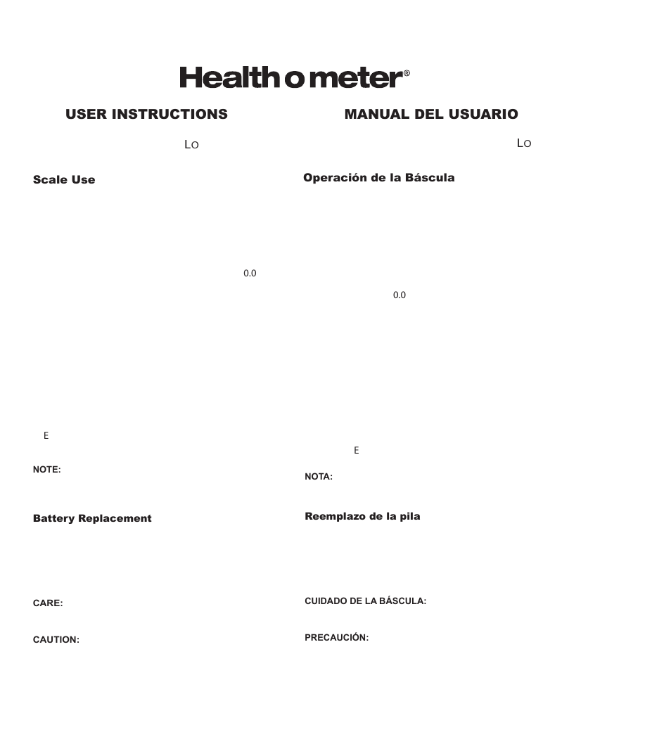 Health O Meter Digital Scale User Manual | 1 page