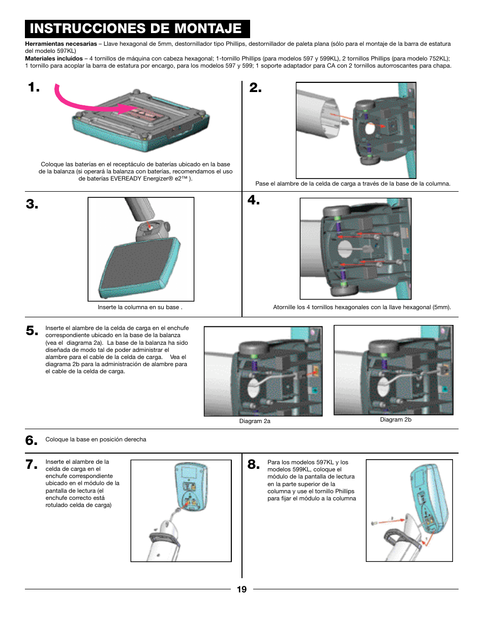 Instrucciones de montaje | Health O Meter PROFESSIONAL 597KL User Manual | Page 19 / 24