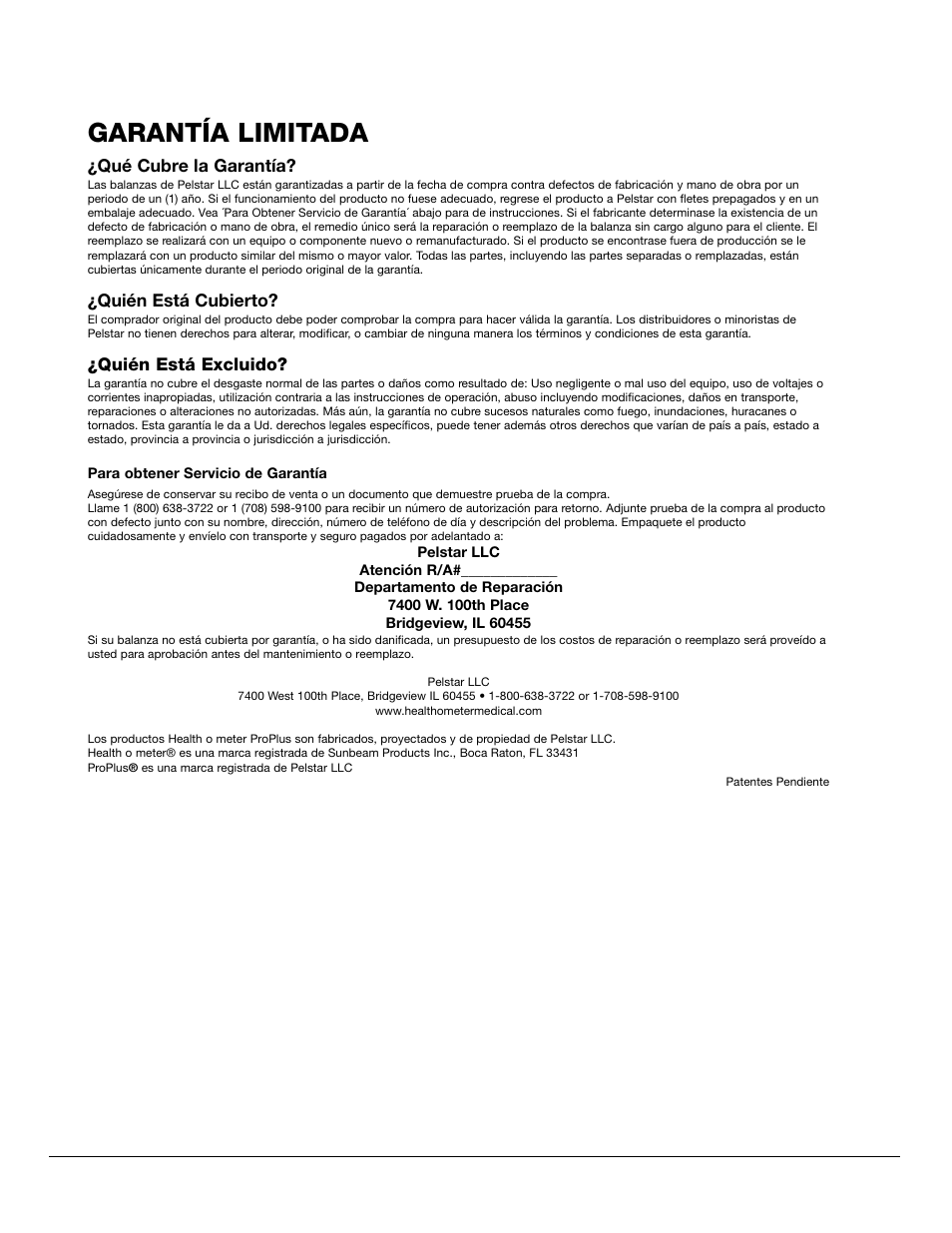 Garantía limitada | Health O Meter PROFESSIONAL 597KL User Manual | Page 24 / 24