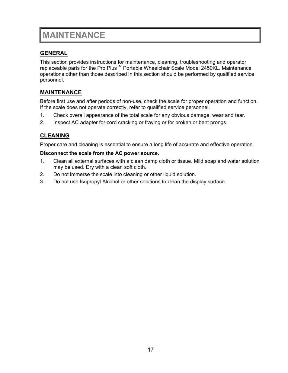 Maintenance | Health O Meter PRO PLUS 2450KL User Manual | Page 18 / 23