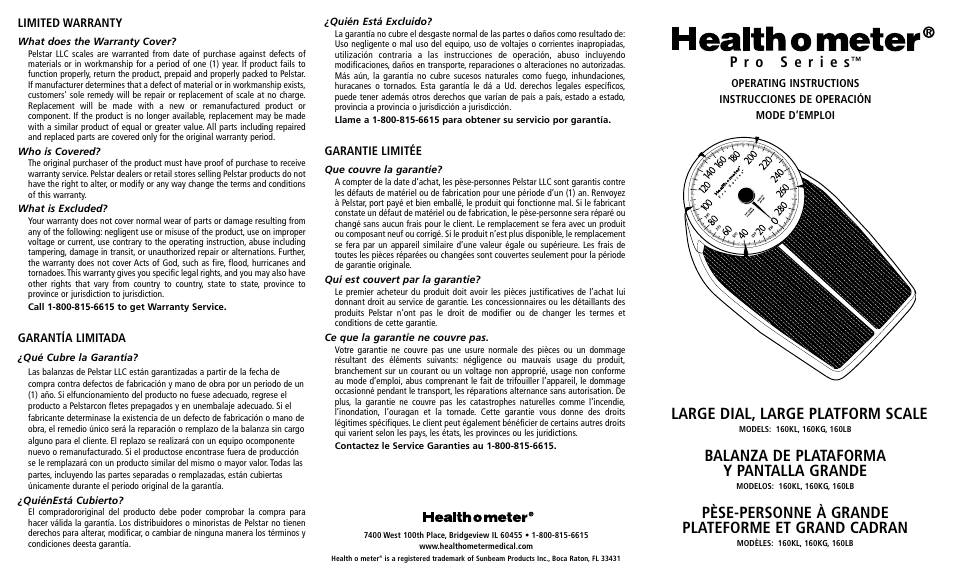 Health O Meter PRO SERIES 160LB User Manual | 2 pages