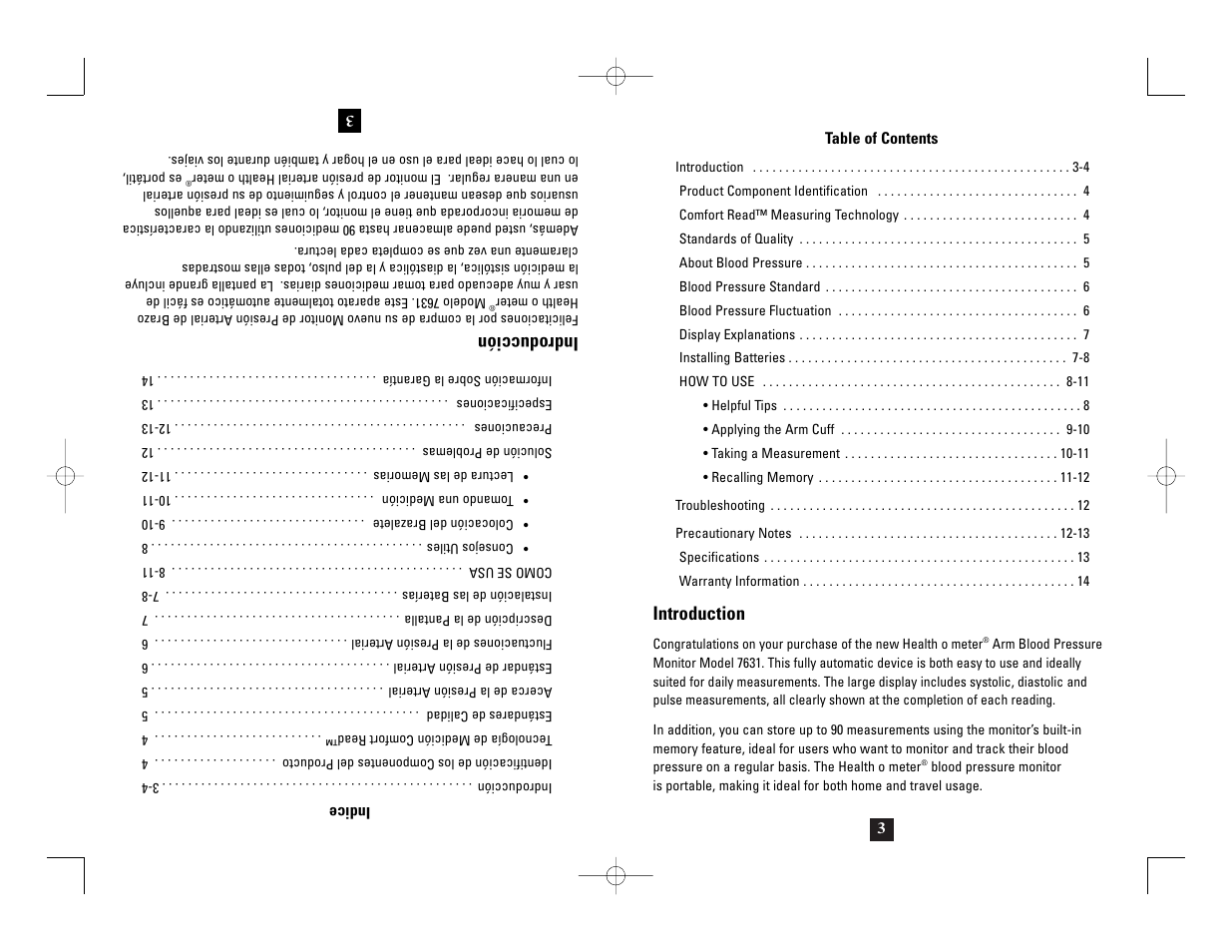 Introduction, Indroducción | Health O Meter 7631 User Manual | Page 3 / 28