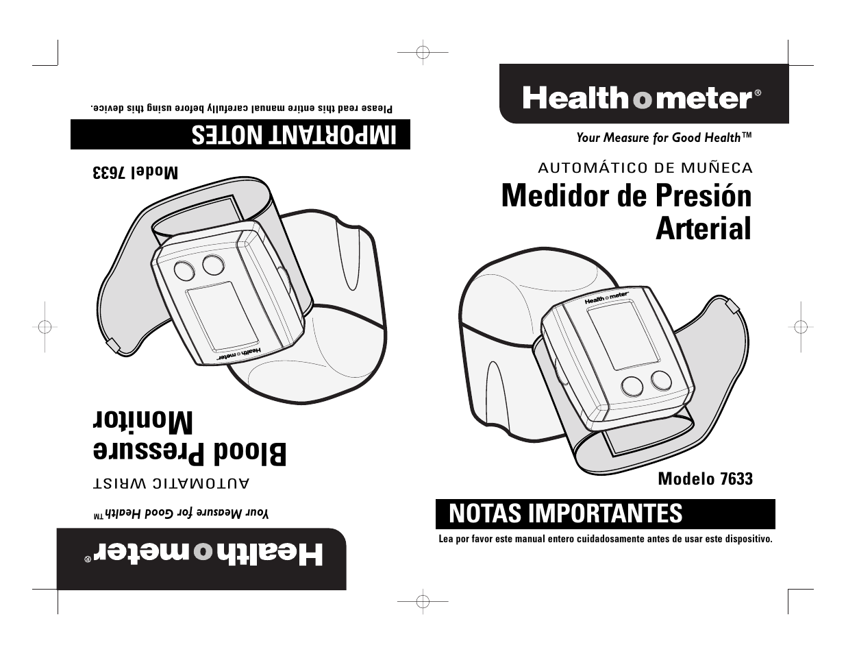 Bloodpressure monitor, Medidor de presión arterial, Notas importantes | Health O Meter 7633 User Manual | Page 21 / 40