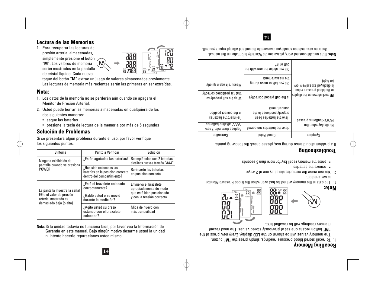 Troubleshooting, Nota, Solución de problemas | Health O Meter 7633 User Manual | Page 34 / 40