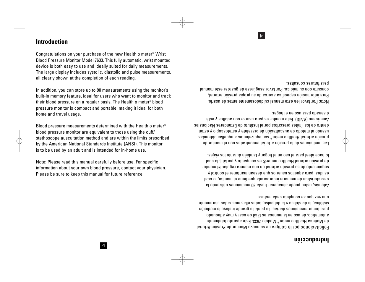 Introduction, Indroducción | Health O Meter 7633 User Manual | Page 4 / 40