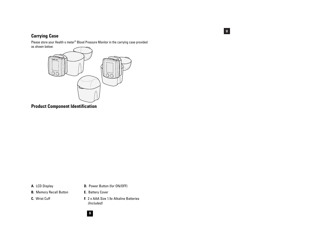 Carrying case, Product component identification | Health O Meter 7633 User Manual | Page 8 / 40