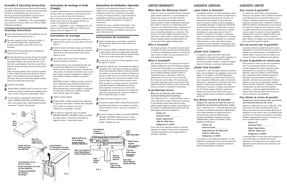 Limited warranty, Garantía limitada, Garantie limitée | Health O Meter PROFESSIONAL 400KL User Manual | Page 2 / 4