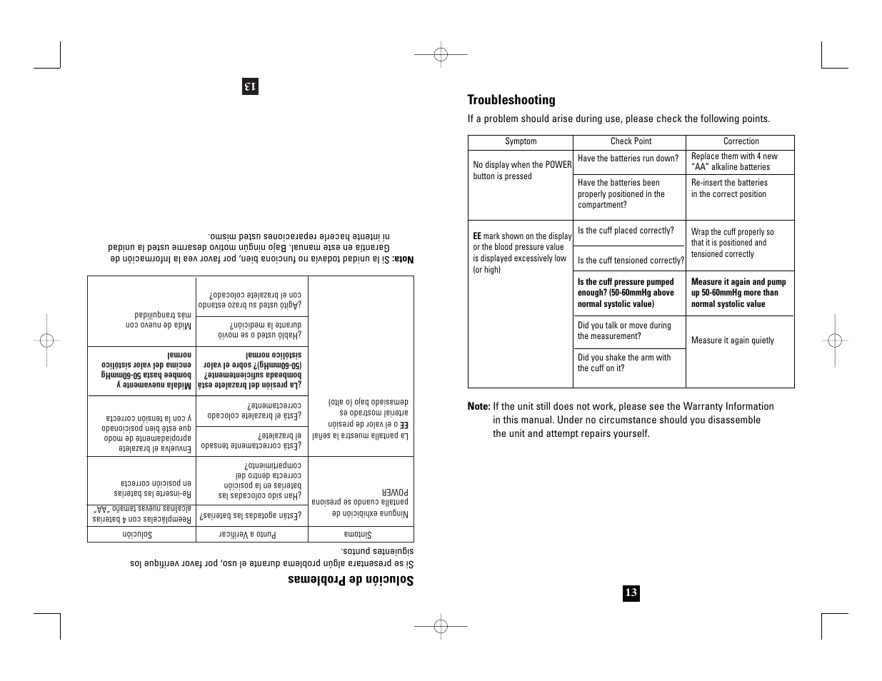 Troubleshooting, Solución de problemas | Health O Meter 7630 User Manual | Page 13 / 32