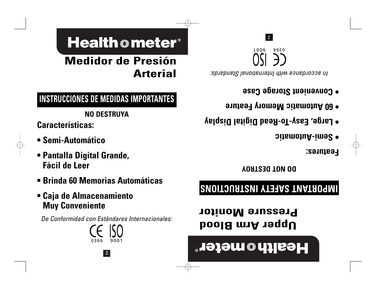 Upper arm blood pressure monitor, Medidor de presión arterial | Health O Meter 7630 User Manual | Page 18 / 32