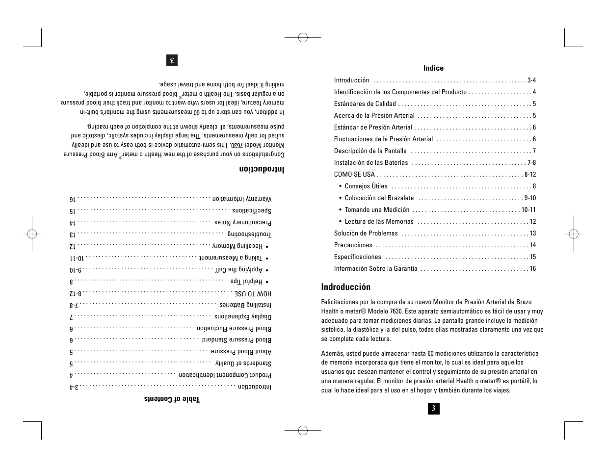 Introduction, Indroducción | Health O Meter 7630 User Manual | Page 19 / 32