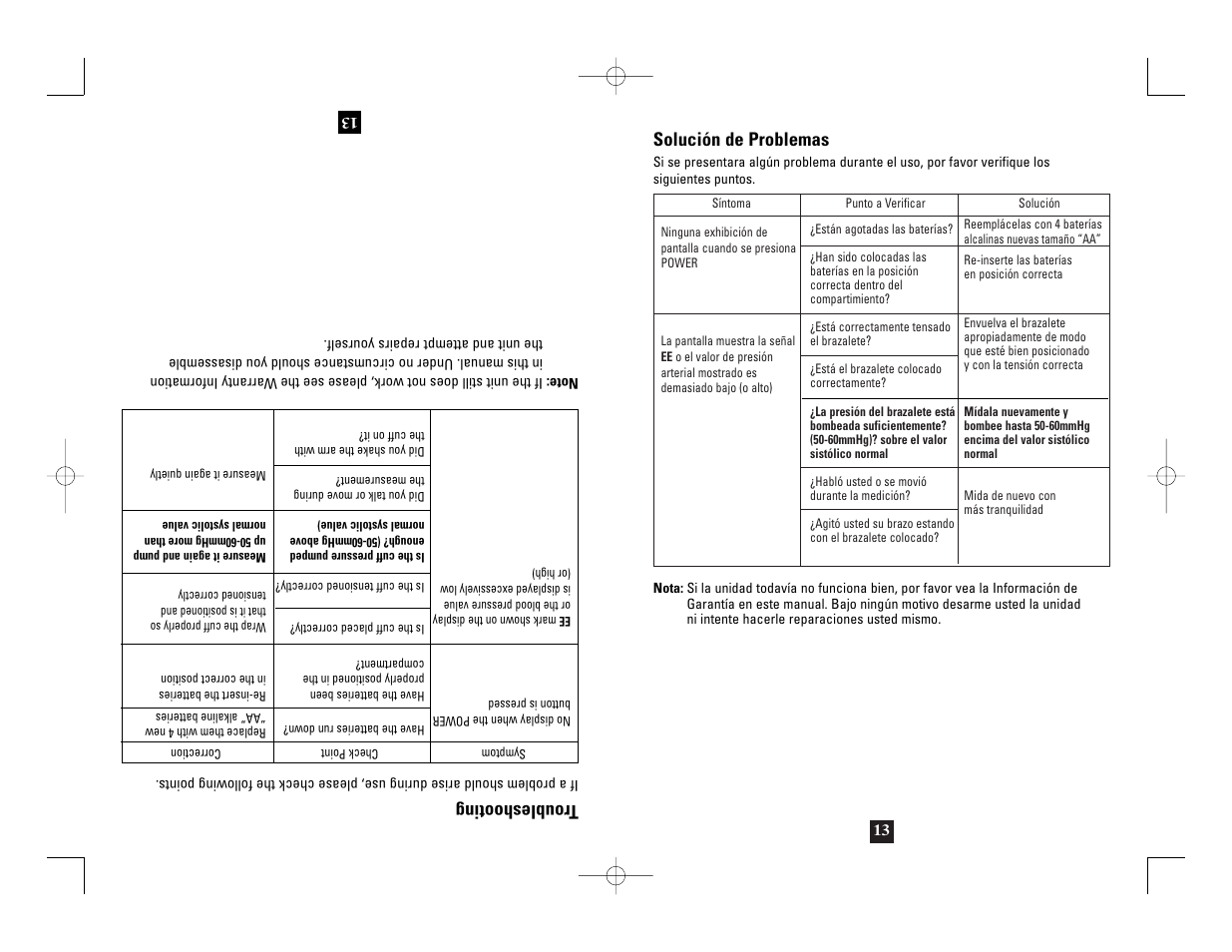Troubleshooting, Solución de problemas | Health O Meter 7630 User Manual | Page 29 / 32
