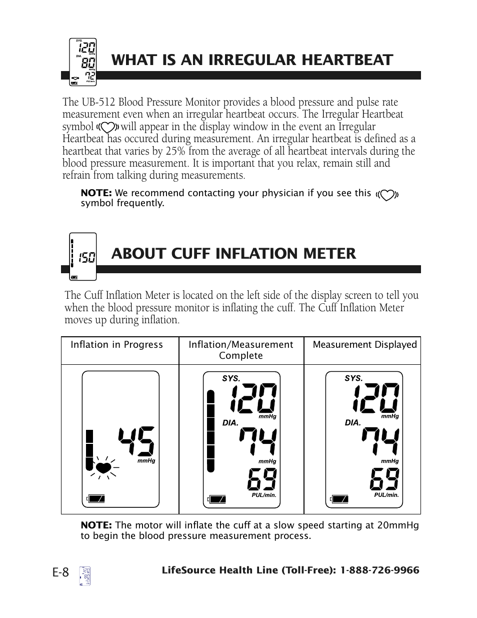 What is an irregular heartbeat, About cuff inflation meter | Health O Meter UB-512 User Manual | Page 11 / 23