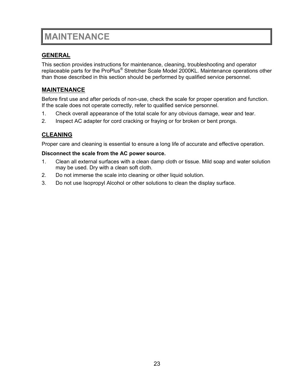 Maintenance | Health O Meter PROPLUS 2000KL User Manual | Page 24 / 29