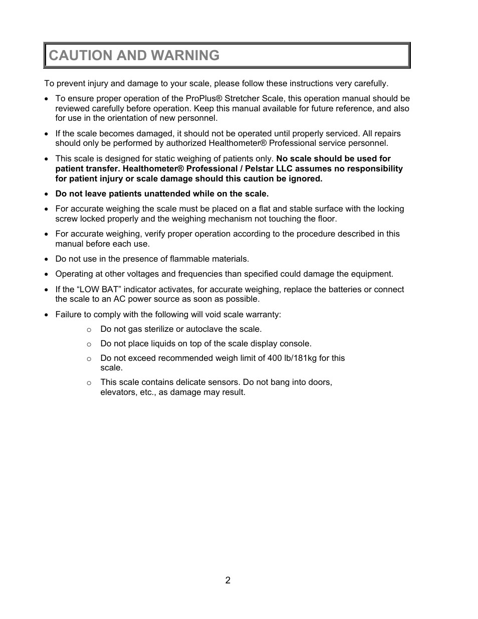 Caution and warning | Health O Meter PROPLUS 2000KL User Manual | Page 3 / 29